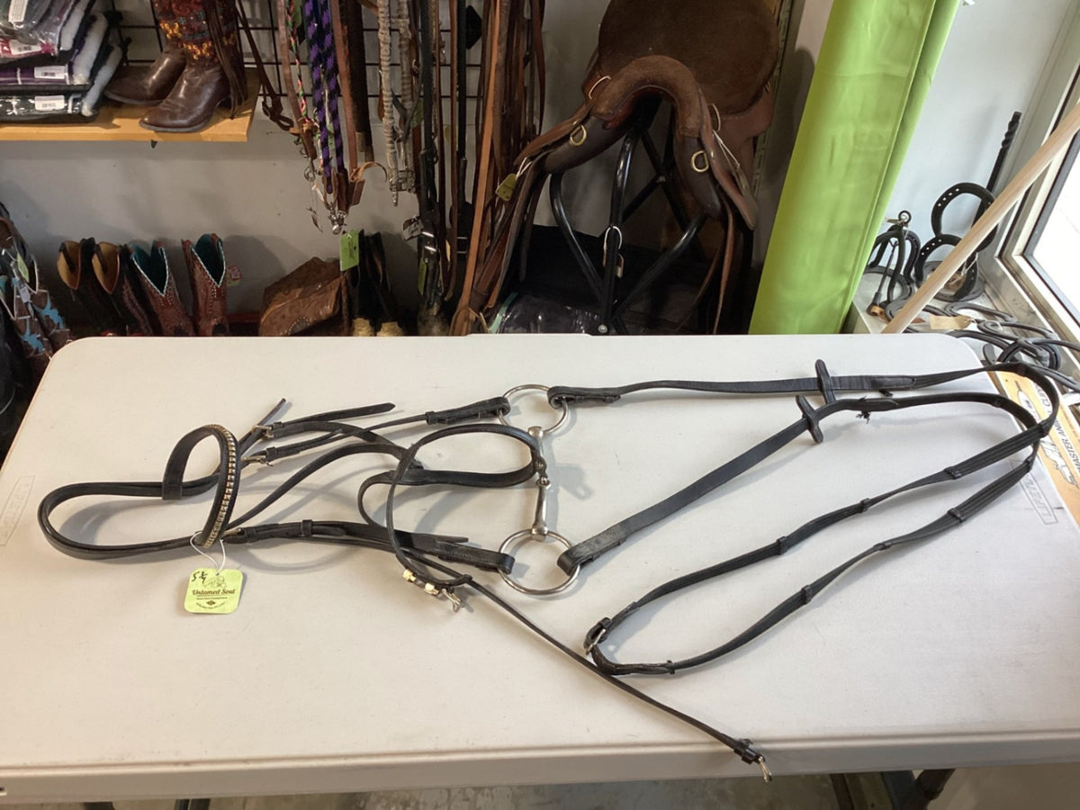 English Bridle with 5.75" Bit & Reins – Schooling, Gold Browband | Used