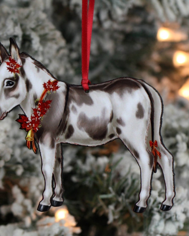 Ornament – Miniature Donkey, Spotted Grey/White | New