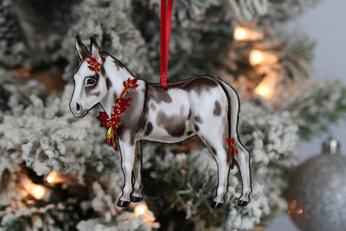 Ornament – Miniature Donkey, Spotted Grey/White | New