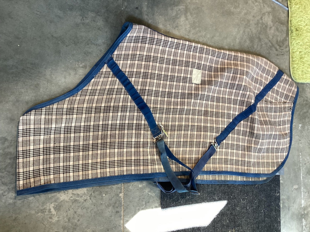 Stable Sheet – Brown/Blue Plaid, 69" (Patched) | Used