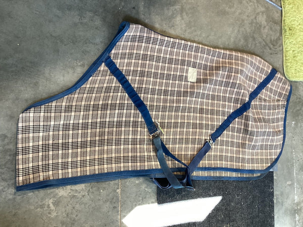 Stable Sheet – Brown/Blue Plaid, 69" (Patched) | Used