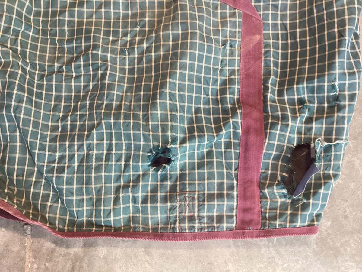 Winter Blanket – Wool Bottom, Green/Burgundy, 76" (Some Holes) | Used
