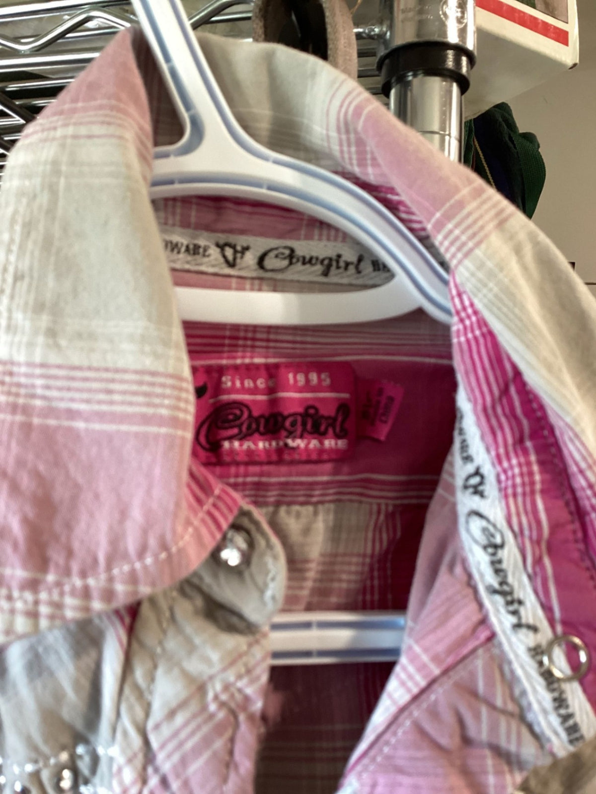 Western Shirt – Cowgirl Hardware Kids, Pink/Grey, L (10/12) | Used