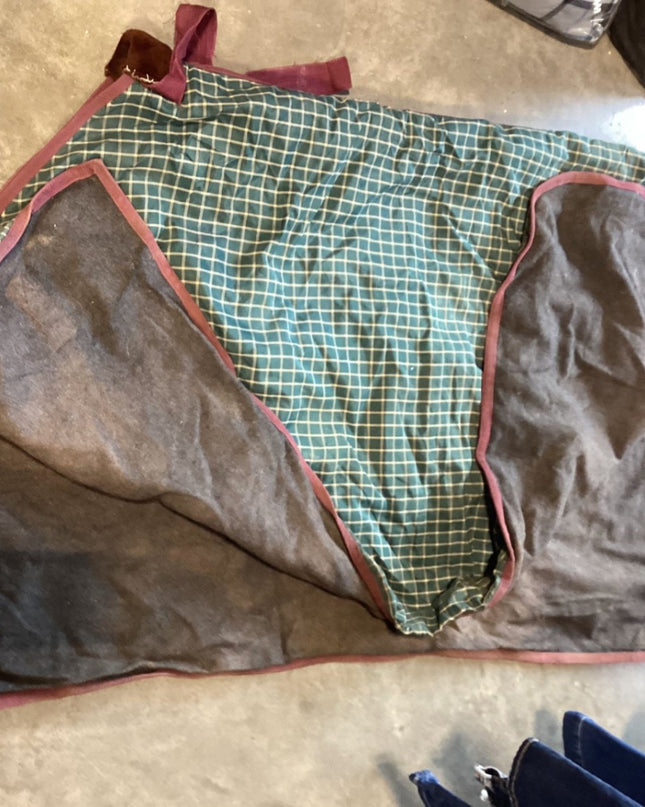 Winter Blanket – Wool Bottom, Green/Burgundy, 76" (Some Holes) | Used