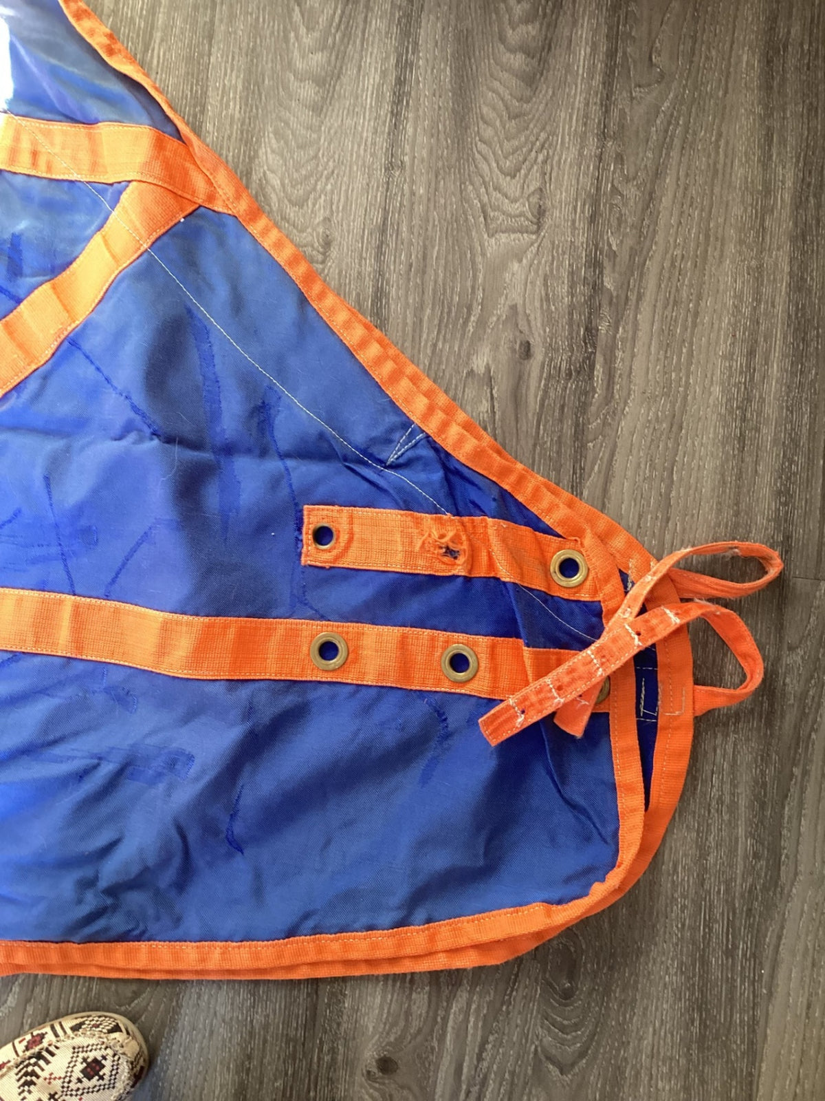 Stable Sheet – Heavy Cotton, Blue with Orange Trim, 80 (Well Loved) | Used