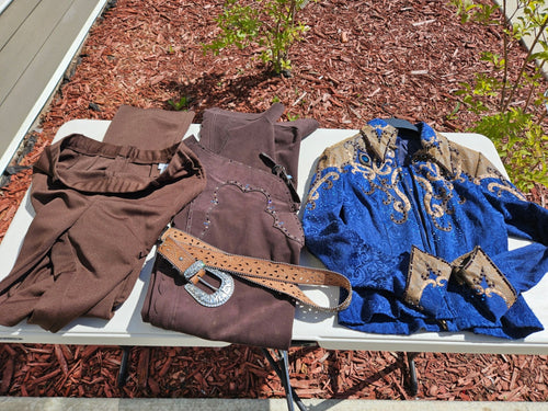 Western Show Set – Brown Jacket (M), Pants (L) & Chaps (32) | Used