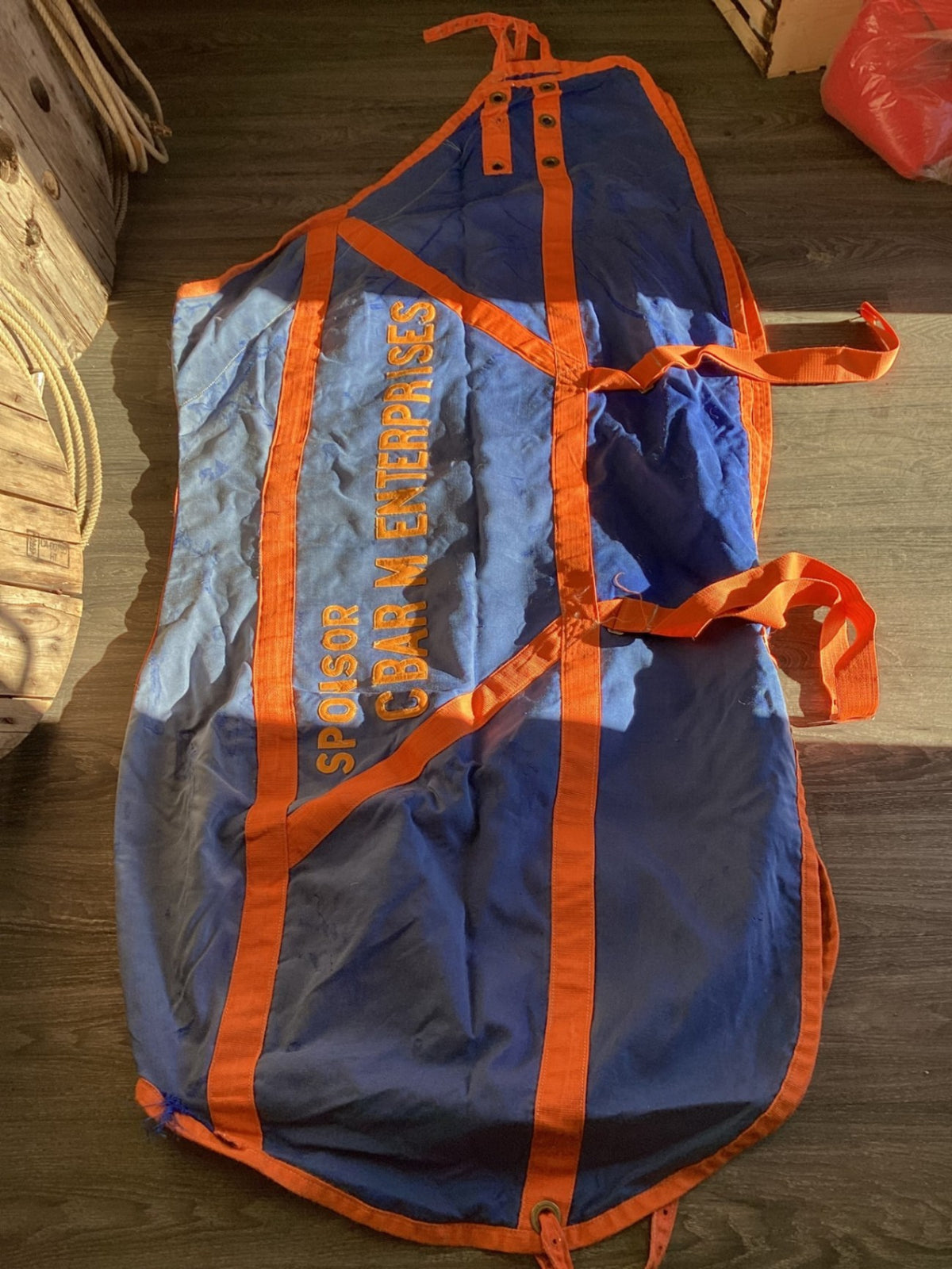 Stable Sheet – Heavy Cotton, Blue with Orange Trim, 80 (Well Loved) | Used