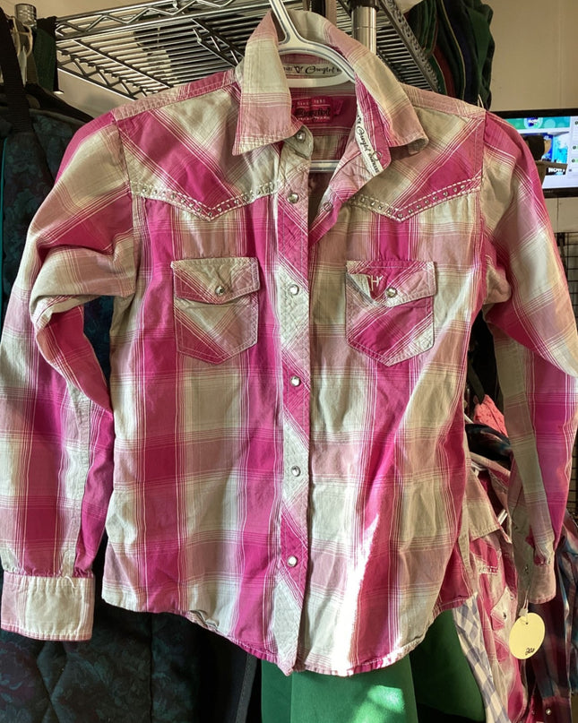 Western Shirt – Cowgirl Hardware Kids, Pink/Grey, L (10/12) | Used