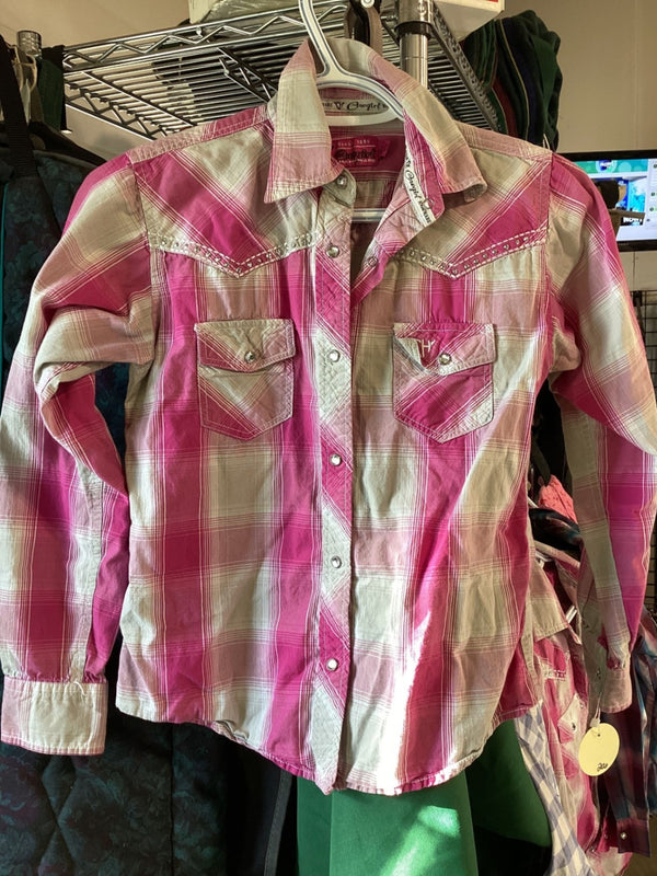 Western Shirt – Cowgirl Hardware Kids, Pink/Grey, L (10/12) | Used