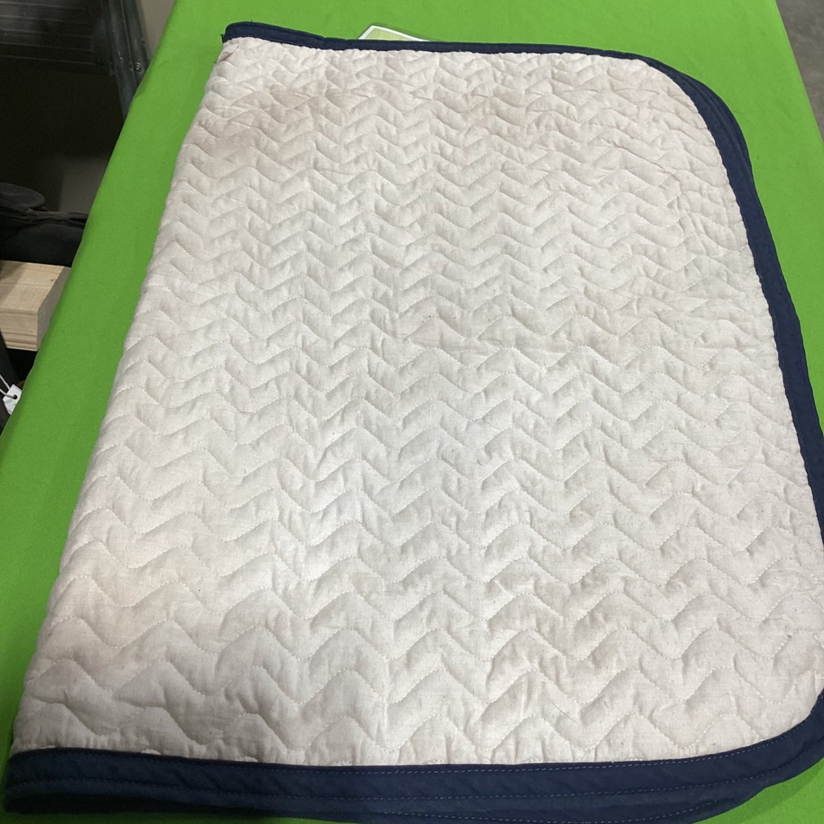 English Saddle Pad – Millers Roma, Quilted White, Green/Blue Trim | Used