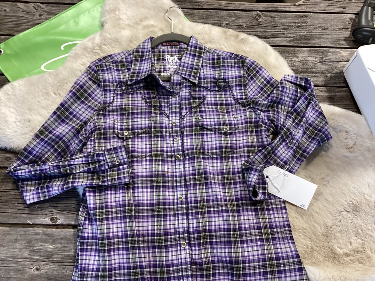 Western Shirt – Rock & Roll Cowgirl, Black/Purple, Large | Used