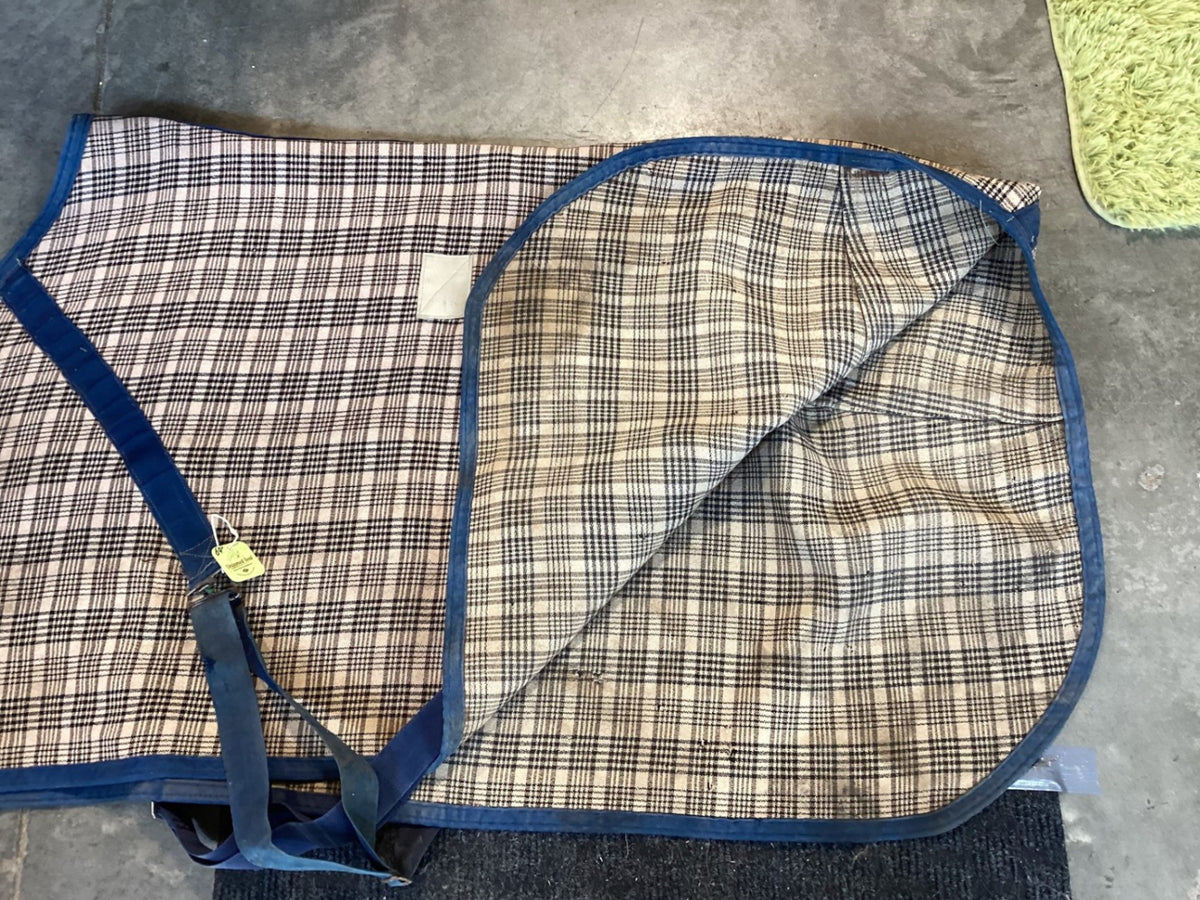 Stable Sheet – Brown/Blue Plaid, 69" (Patched) | Used