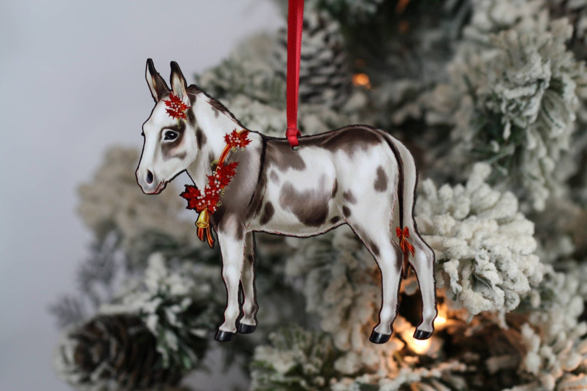 Ornament – Miniature Donkey, Spotted Grey/White | New