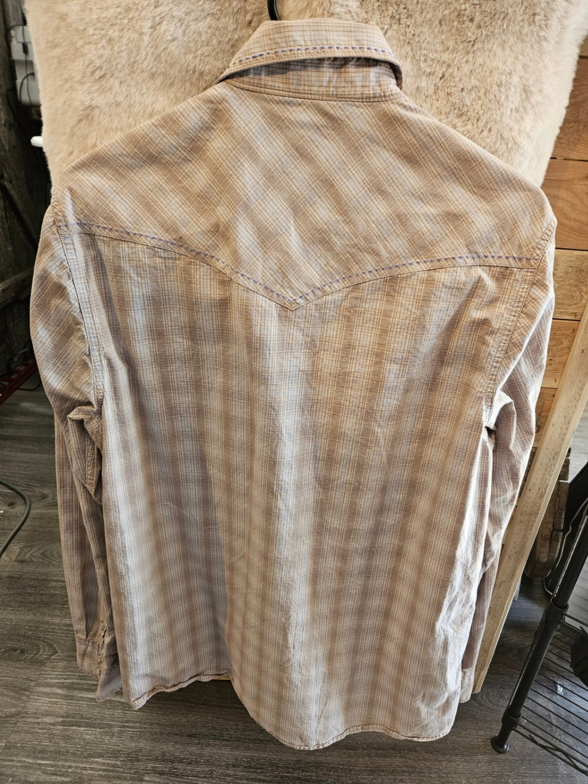 Western Shirt – Cinch, Cream/Brown Plaid, Medium | Used