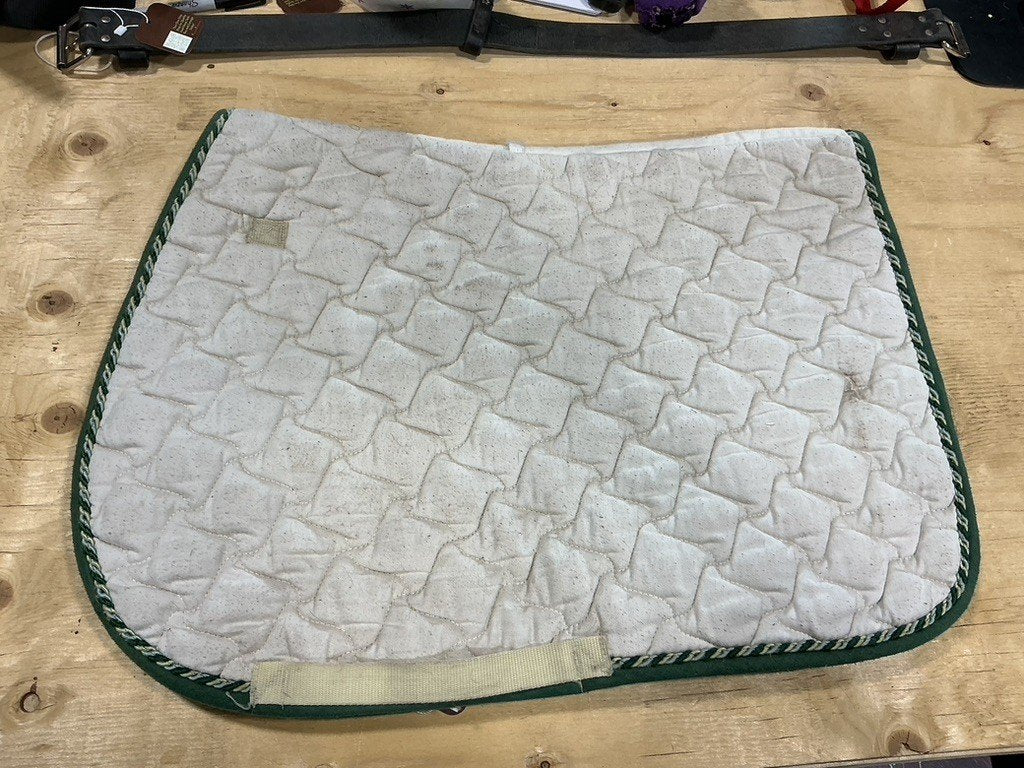 English Saddle Pad – White with Green Trim | Used