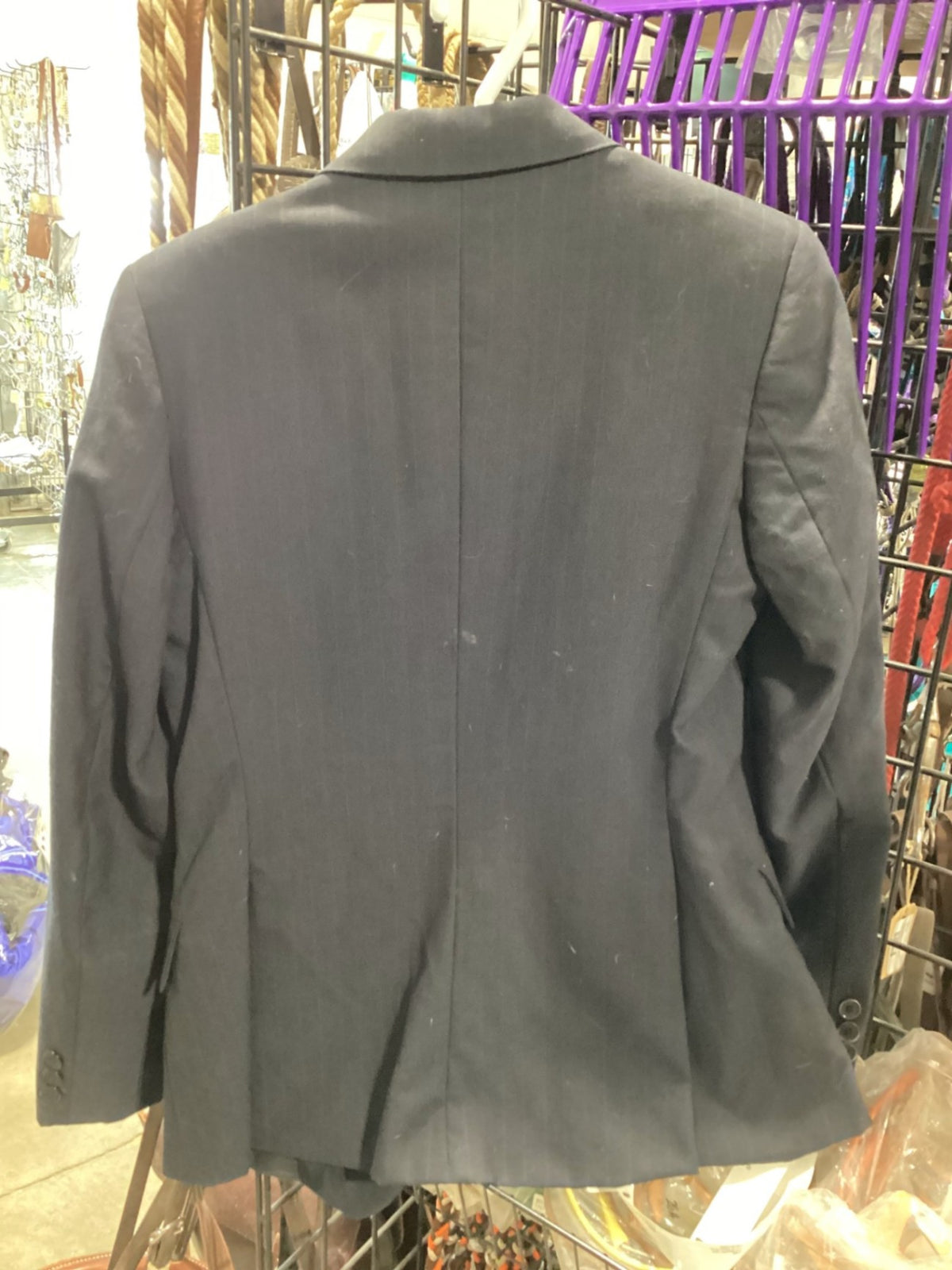English Show Jacket – Hunt Coat, Navy Pinstripe, 14 (Missing Button) | Used