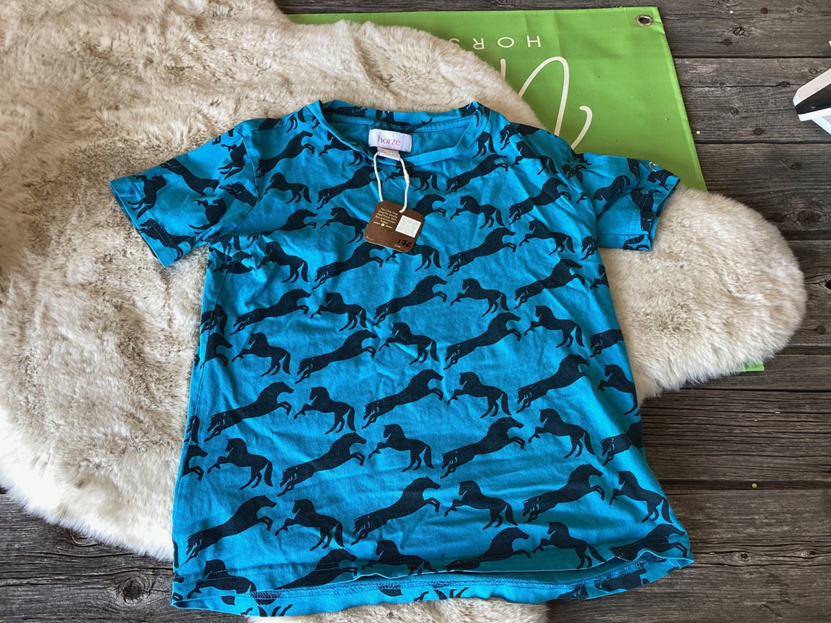 Shirt – Horze, Blue with Horses, Junior XL | Used