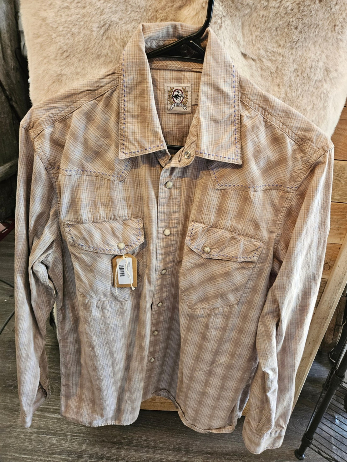 Western Shirt – Cinch, Cream/Brown Plaid, Medium | Used