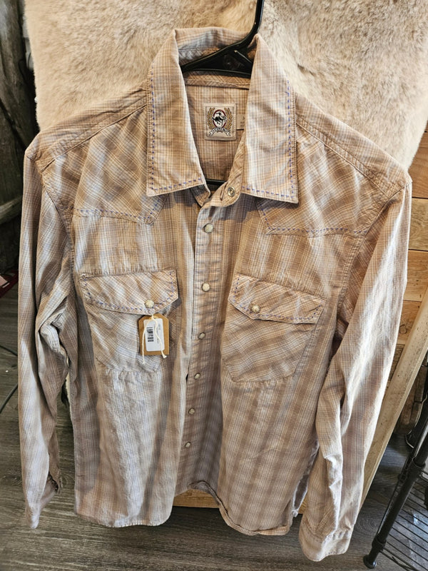 Western Shirt – Cinch, Cream/Brown Plaid, Medium | Used