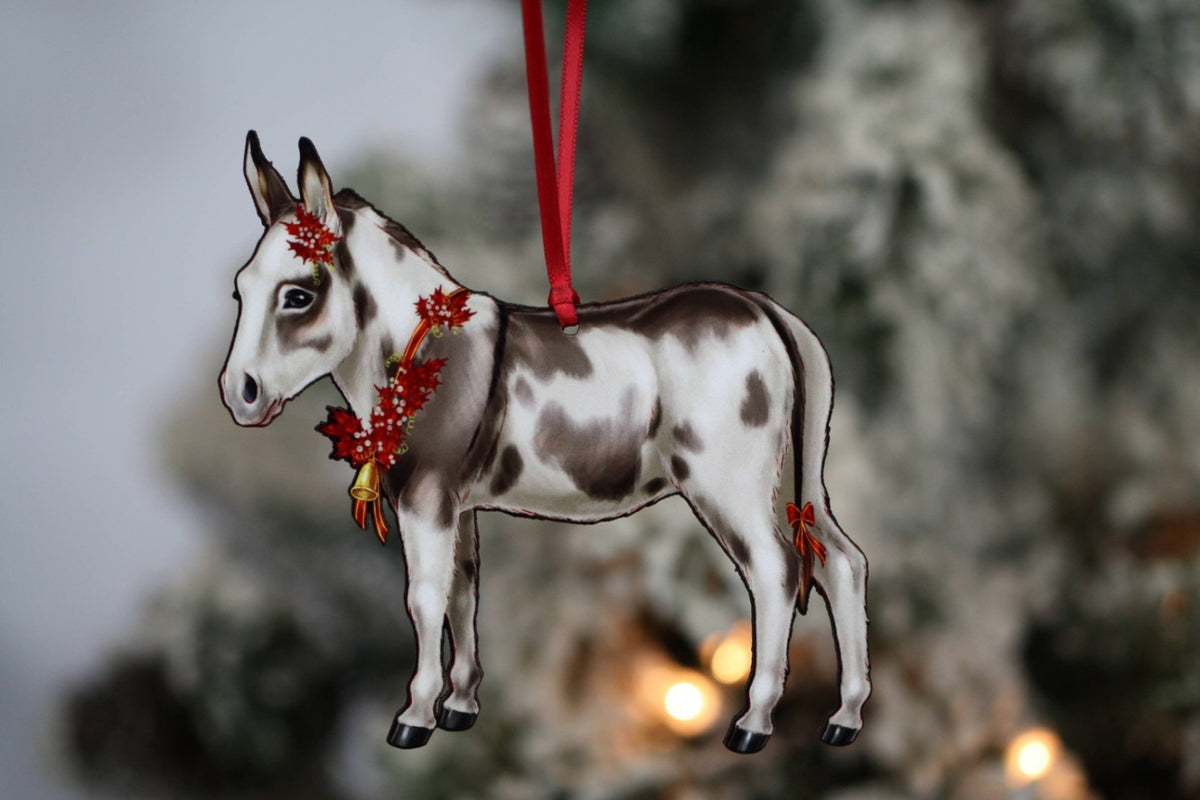 Ornament – Miniature Donkey, Spotted Grey/White | New