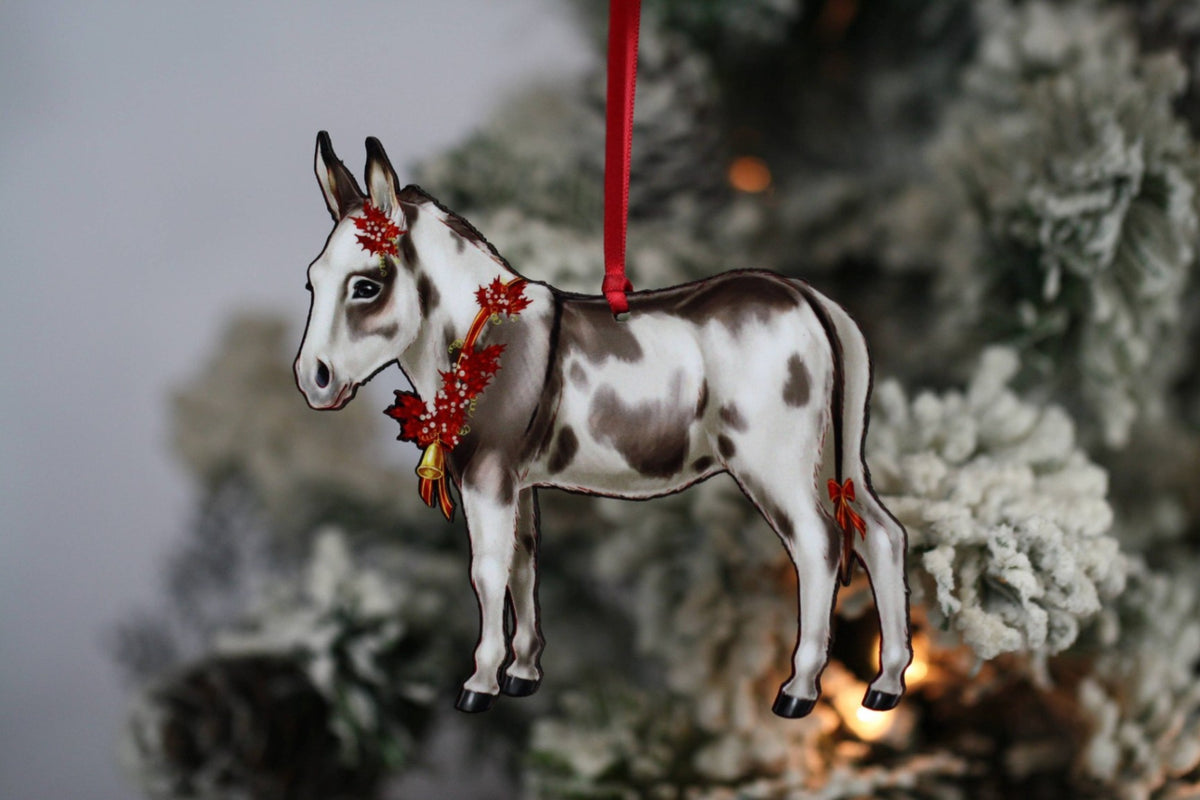 Ornament – Miniature Donkey, Spotted Grey/White | New
