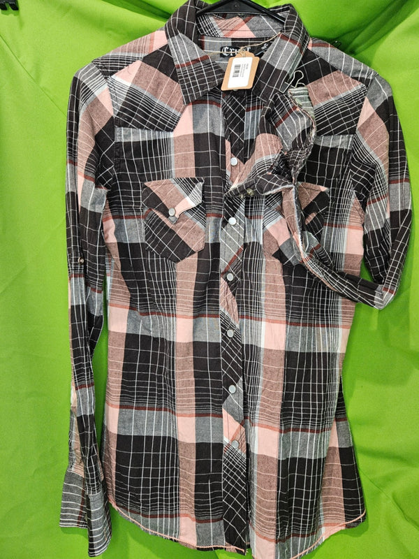 Western Shirt – Cruel Girl, Black/Grey/Pink Stripe, Medium | Used