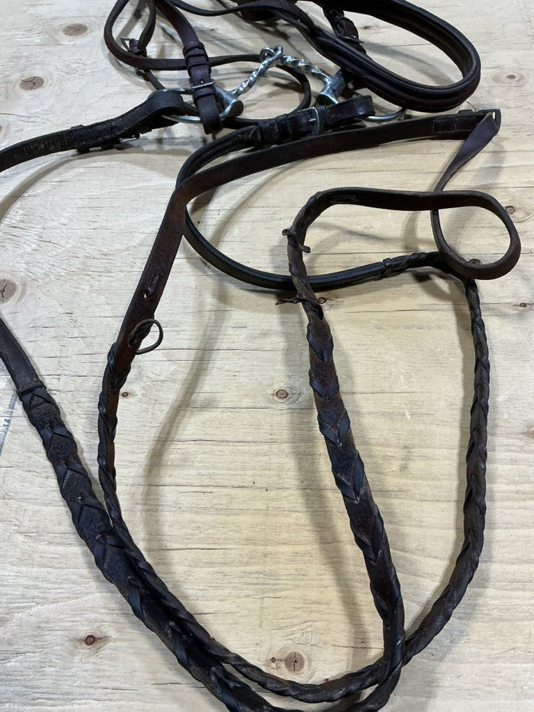 English Bridle – with Twisted Snaffle 5" (Rein Braiding Needs Repair) | Used