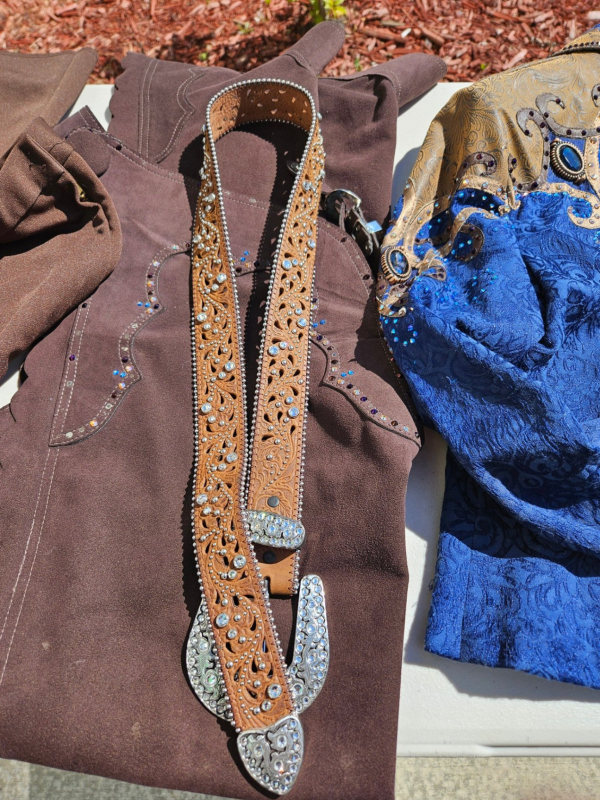 Western Show Set – Brown Jacket (M), Pants (L) & Chaps (32) | Used