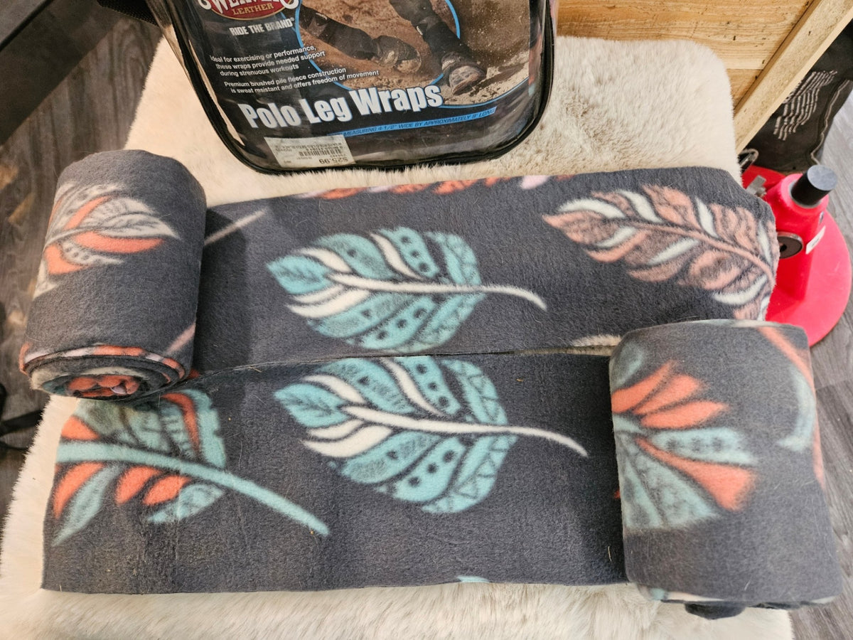 Polo Wraps – Weaver, Grey with Teal/Orange Leaves (Set of 4) | Used, Like New