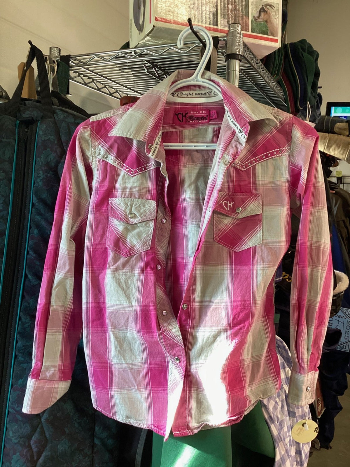 Western Shirt – Cowgirl Hardware Kids, Pink/White, L (10/12) | Used