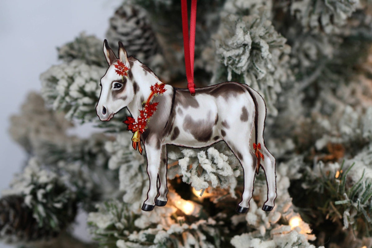 Ornament – Miniature Donkey, Spotted Grey/White | New