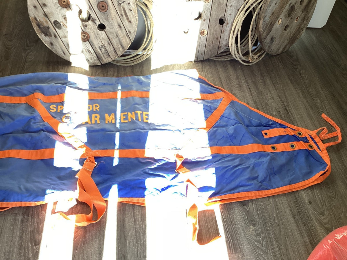 Stable Sheet – Heavy Cotton, Blue with Orange Trim, 80 (Well Loved) | Used