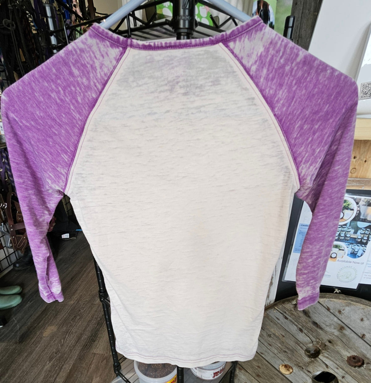 Western Shirt – Cowgirl Hardware, White/Purple Sleeves, Medium | Used