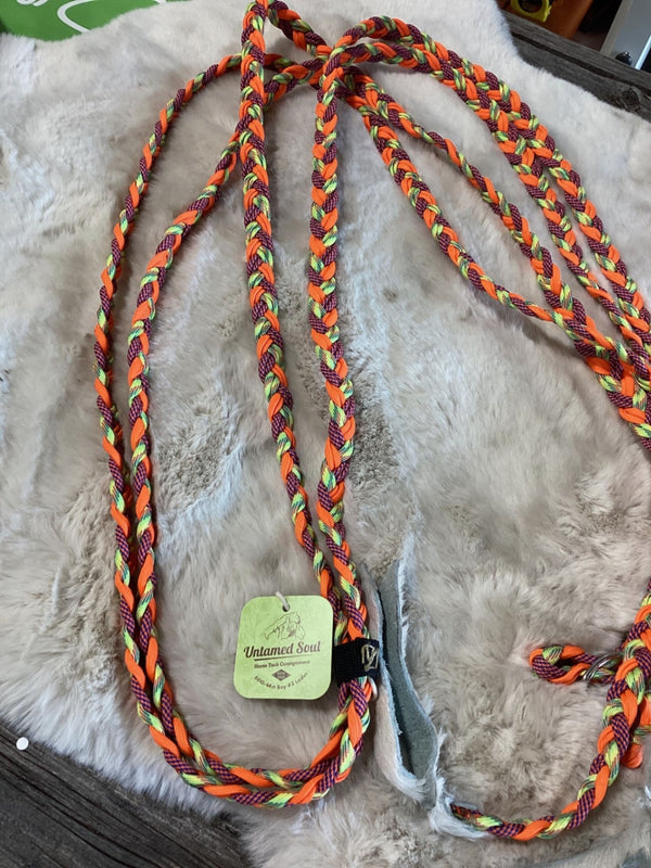 Western Split Reins – Orange/Green | Used