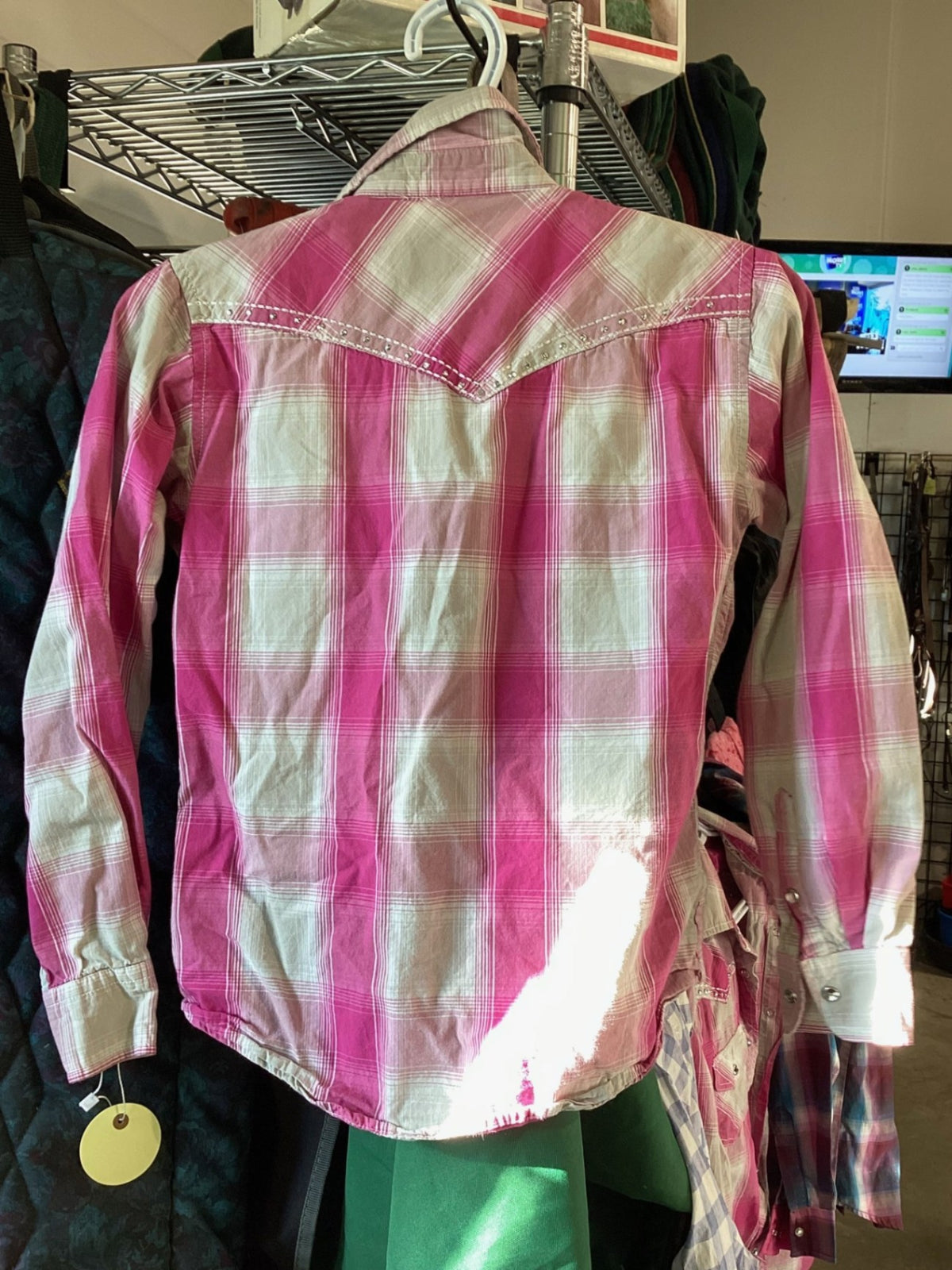 Western Shirt – Cowgirl Hardware Kids, Pink/Grey, L (10/12) | Used