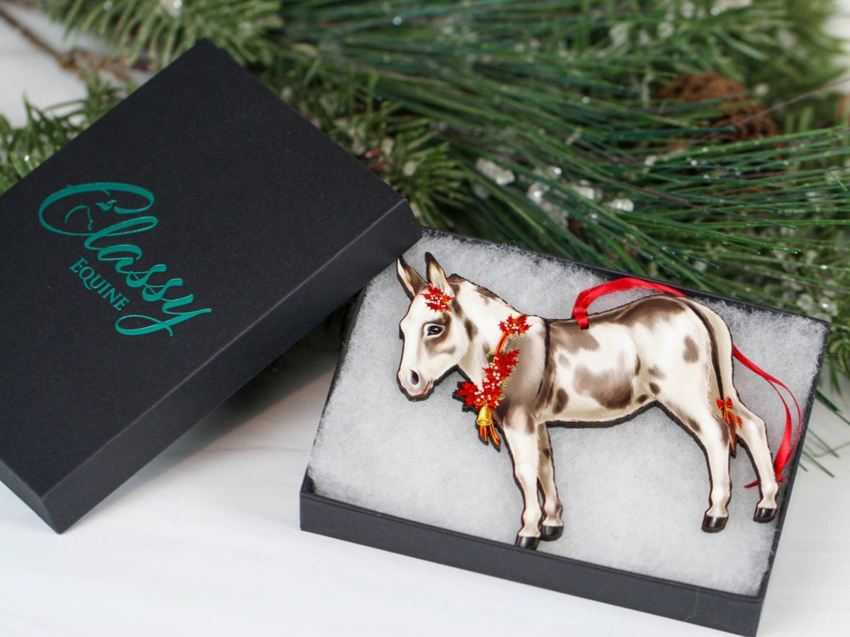Ornament – Miniature Donkey, Spotted Grey/White | New
