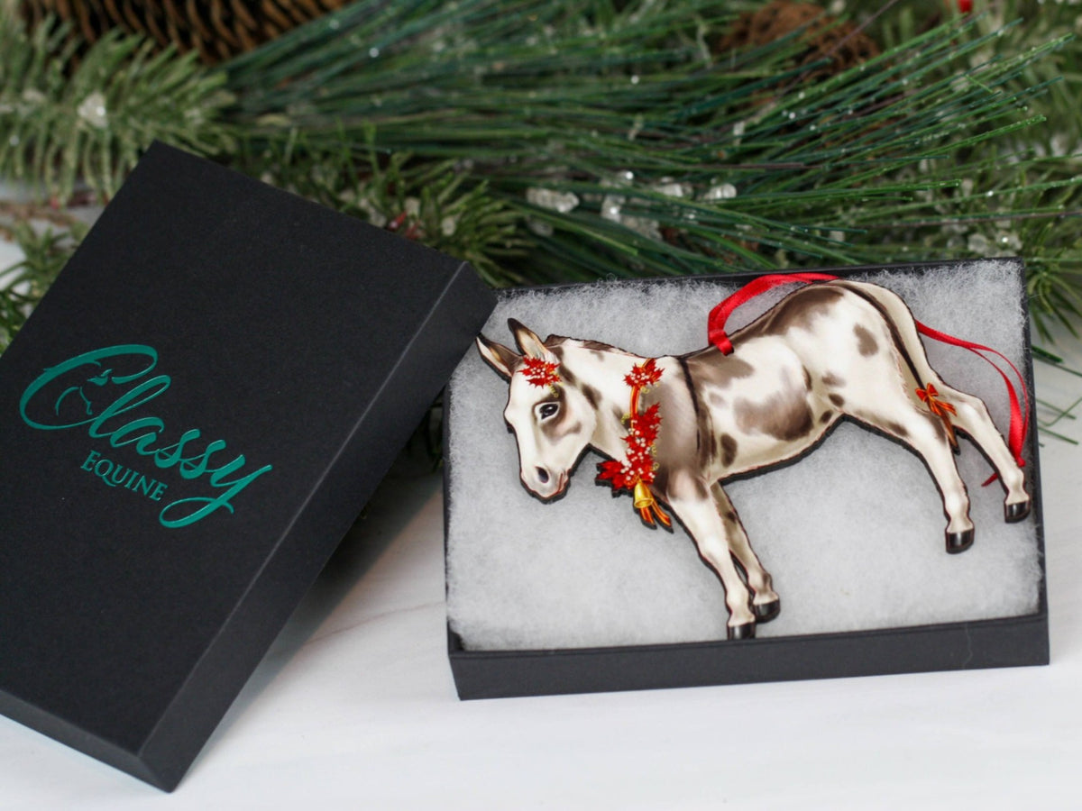 Ornament – Miniature Donkey, Spotted Grey/White | New