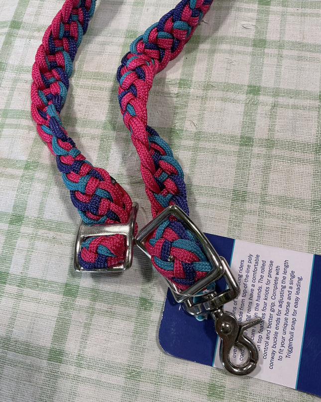 Western Reins Mini Deluxe Knotted Cord Roping - Purple/Turquoise/Pink