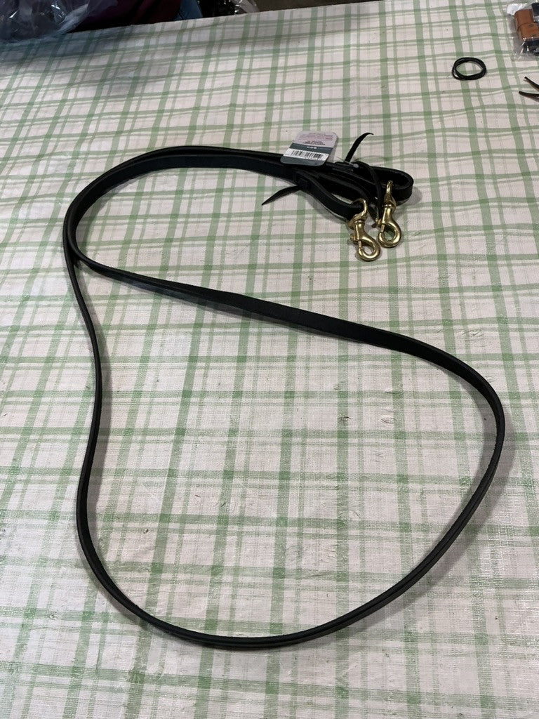 Western Reins Harness Leather Roping with Brass Snaps - Black