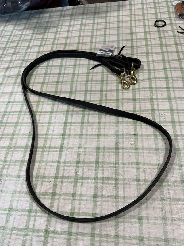 Western Reins Harness Leather Roping with Brass Snaps - Black