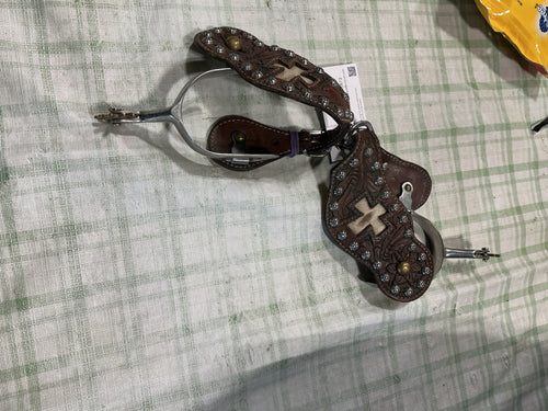 Western Spurs – Leather Straps with Cowhide, Big Rollers, Medium (Est.) | Used, Very Good