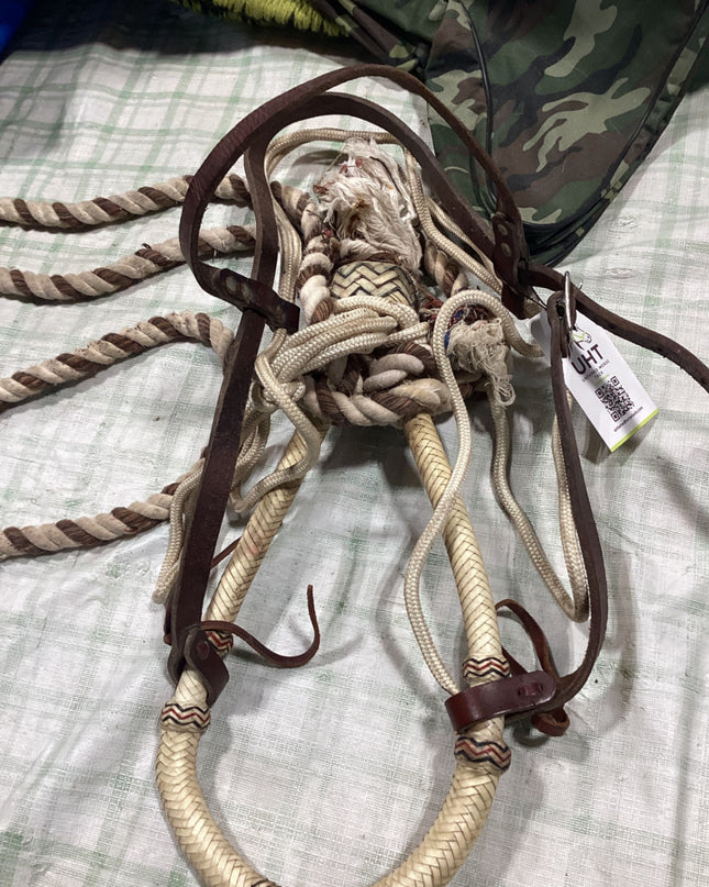 bozel with rope reins and leather strap