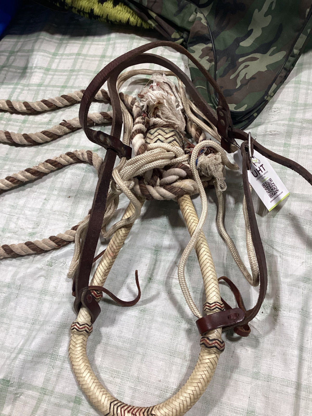 bozel with rope reins and leather strap