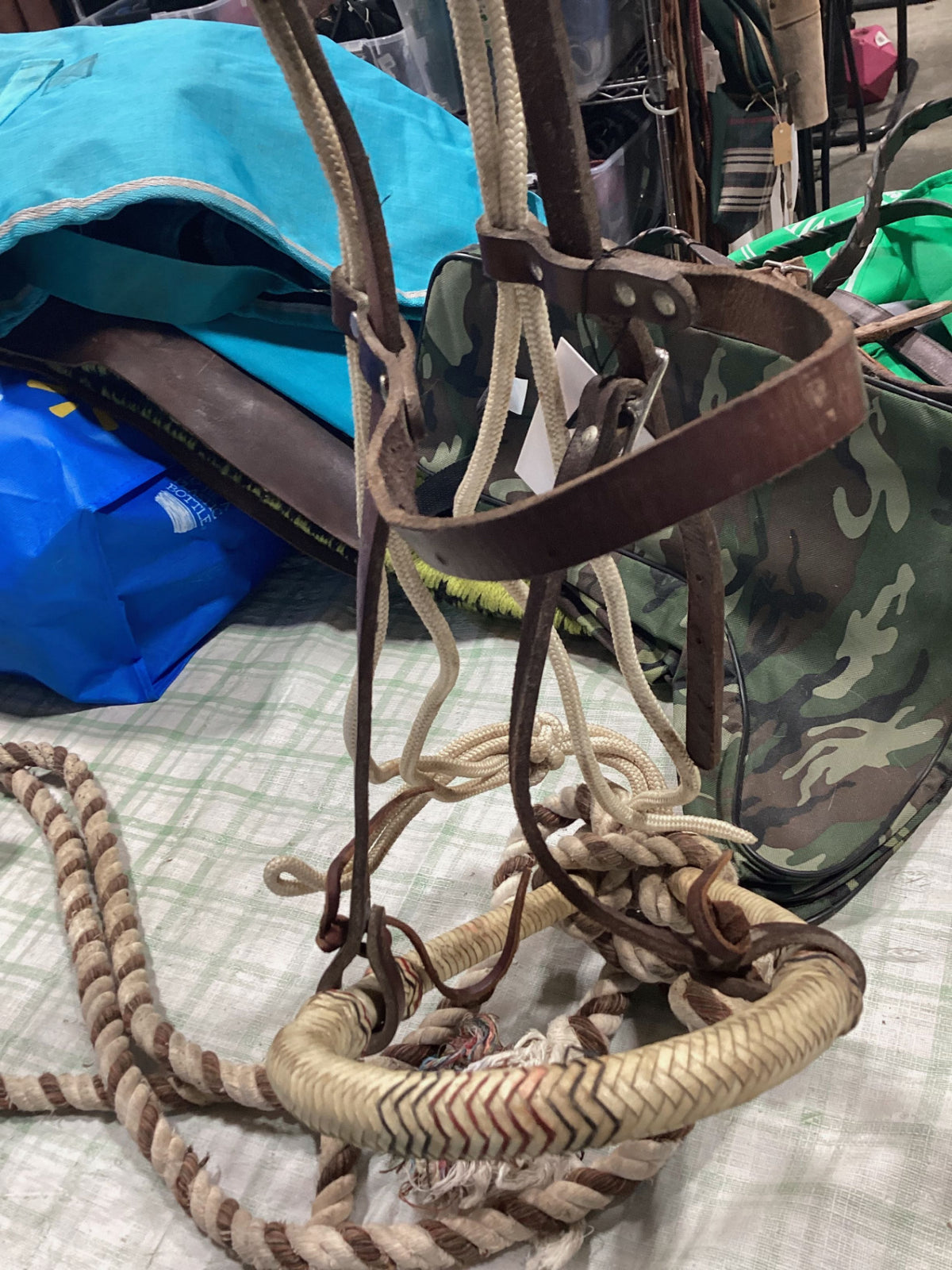 bozel with rope reins and leather strap