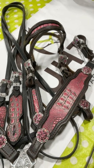 Western Pink Headstall/BreastCollar/Reins