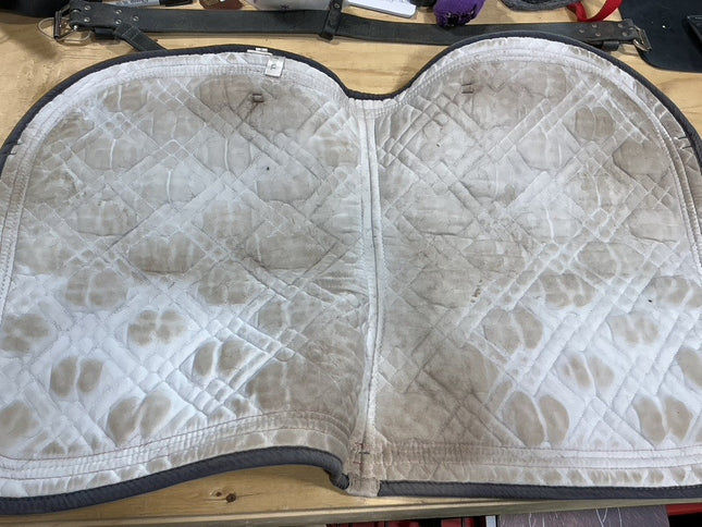 English Saddle Pad White Full Purple/Blue Trim