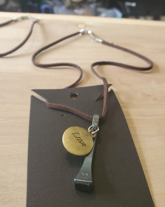 Horseshoe Nail and Love Charm Pendant