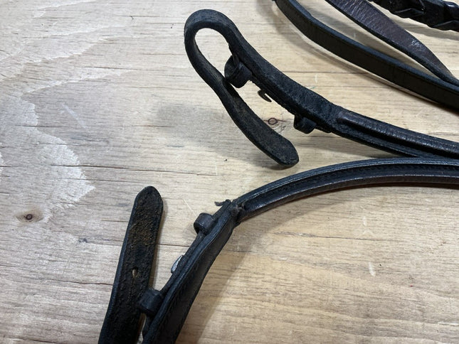 English Reins Black Leather Braided