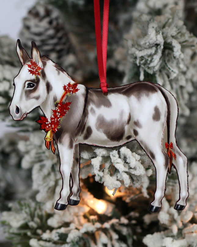 Ornament Spotted Gray and White Miniature Donkey