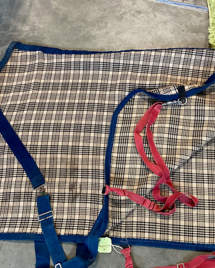 Stable Sheet  Brown Blue Plaid 60"